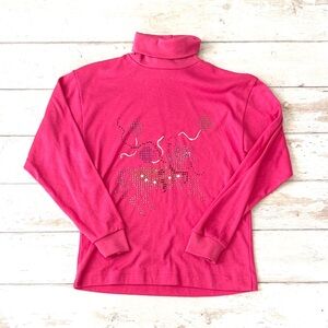 Pink Long Sleeve 80s Style Turtleneck Shirt Kids Girls Size XL 14/16